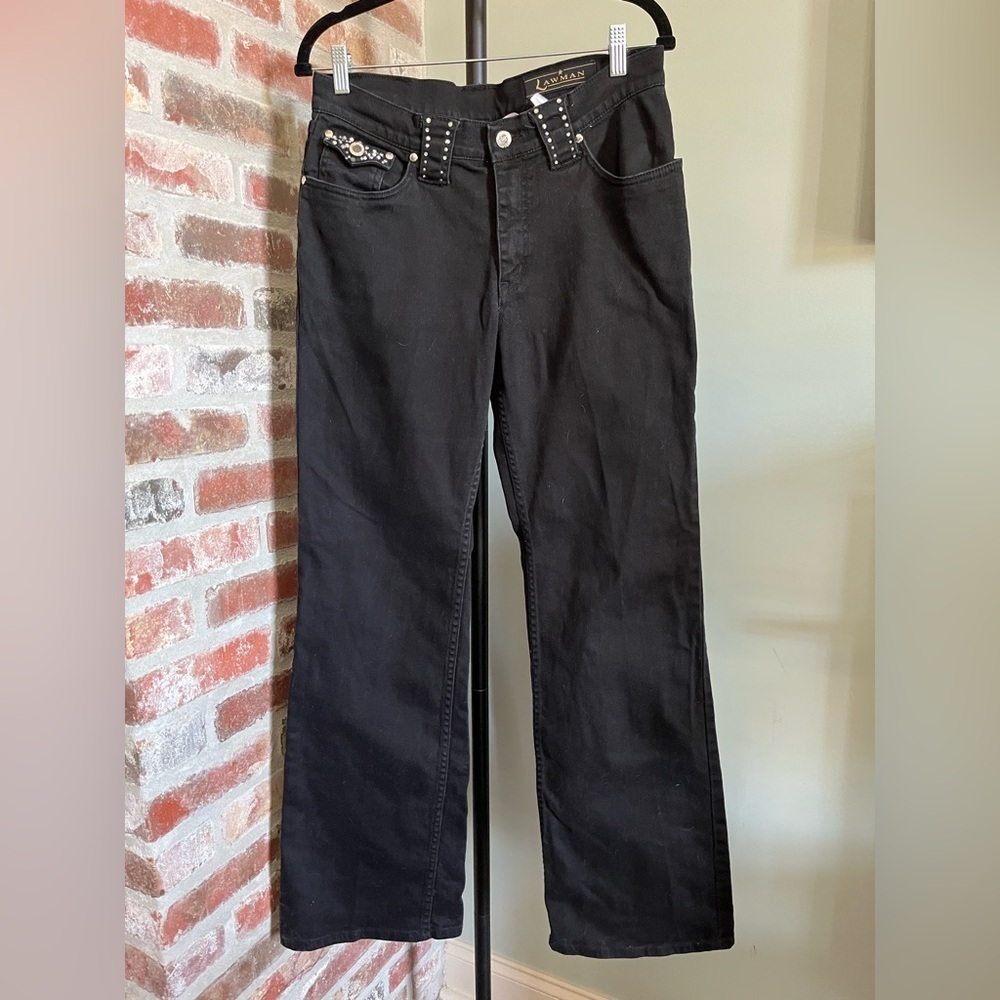 Lawman Western vintage black denim jeans embellished with rhinestones | size 11